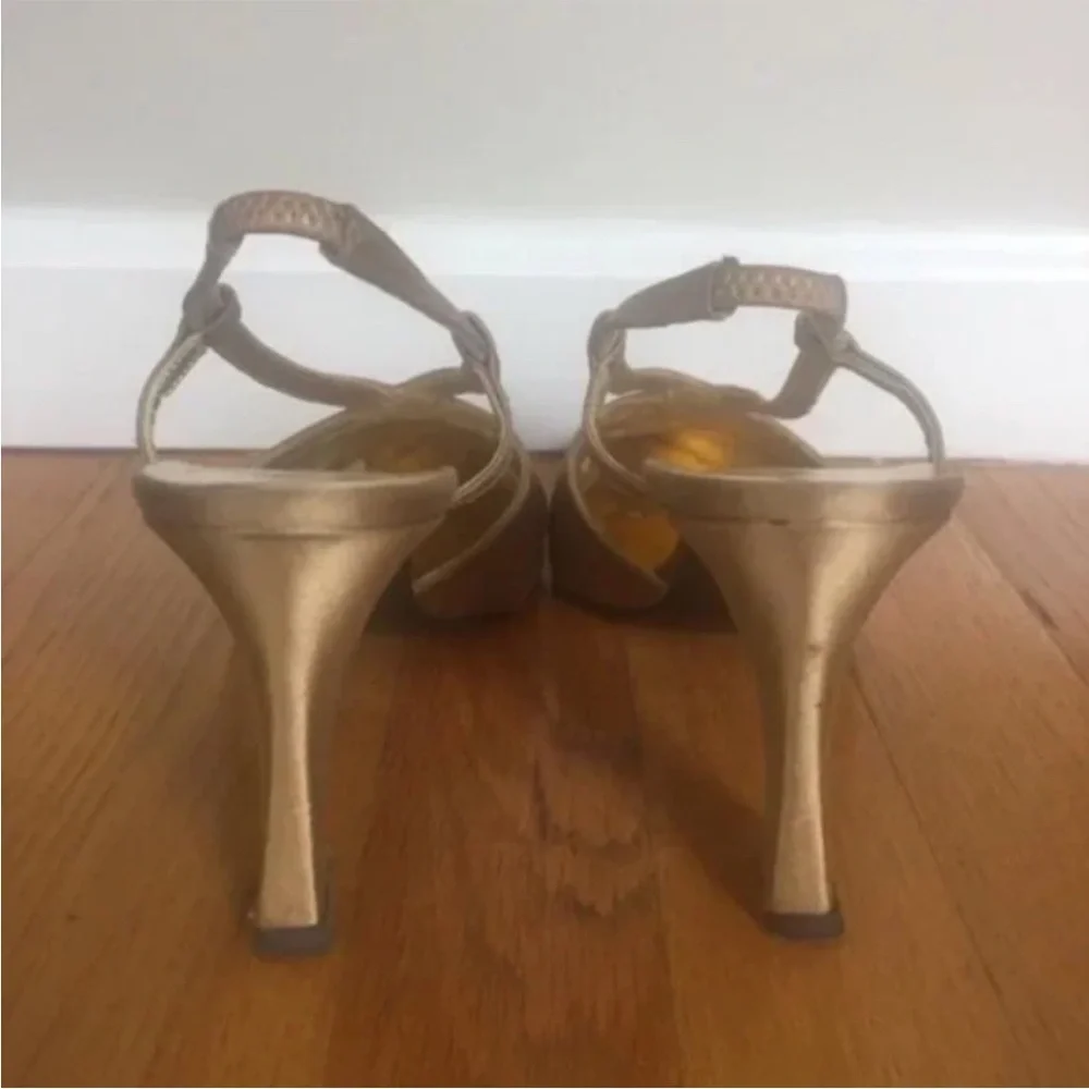 Vintage Satin Allure Formal Gold Pointed Slingback Heels [Size 9.5]